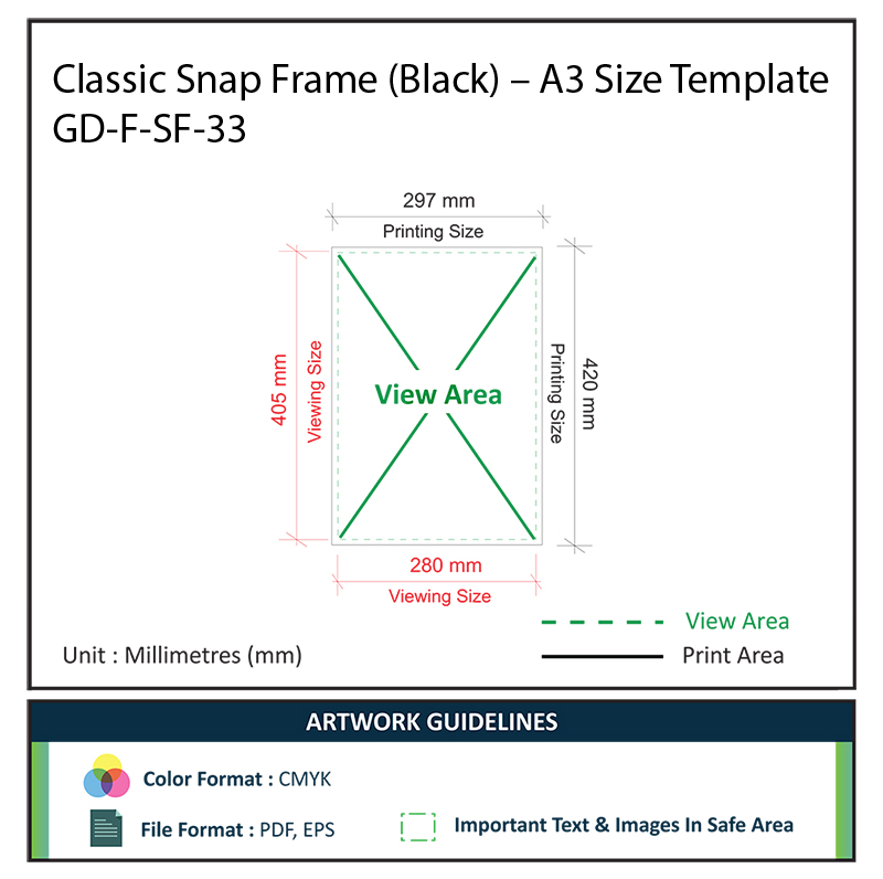 Classic Snap Frame (Black) – A3 Size Template