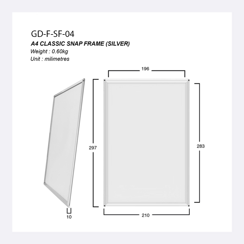 Classic Snap Frame (Silver) – A4 Size