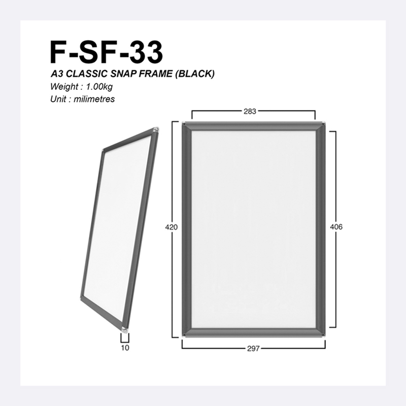 Classic Snap Frame (Black) – A3 Size