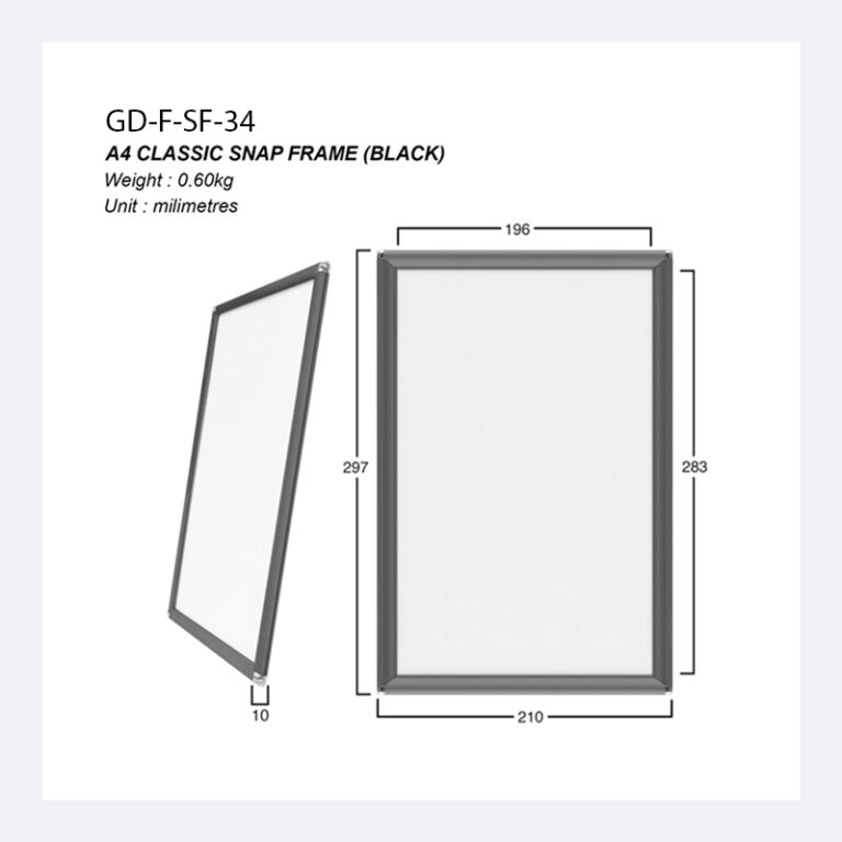 Classic Snap Frame (Black) – A4 Size